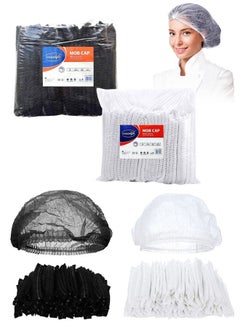 Gesalife 200 Pieces Disposable Shower Caps Non Woven Mob Hair Net 19 Inch Black and White Combo  - Image 1