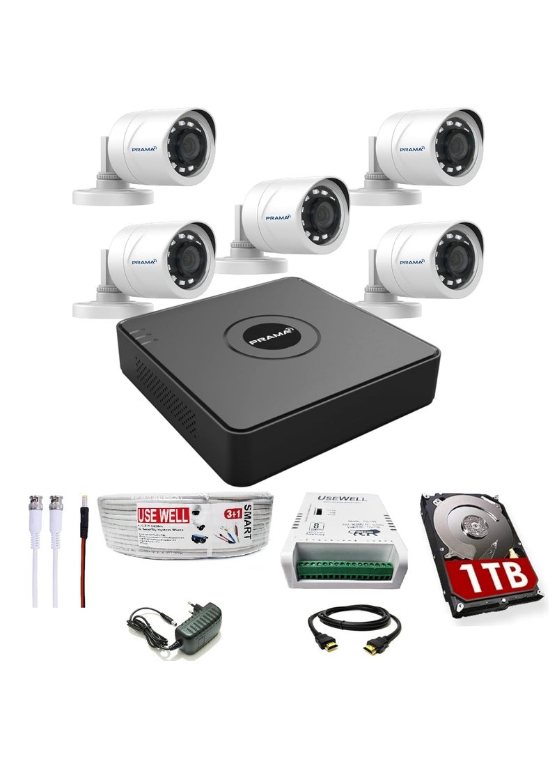 PRAMA Prama 2MP Full HD CCTV kit with 8 Channel DVR 5 Outdoor Cameras 1 TB HDD USEWELL WireSMPS and Required Accessories Motion Detection Black  - Image 1