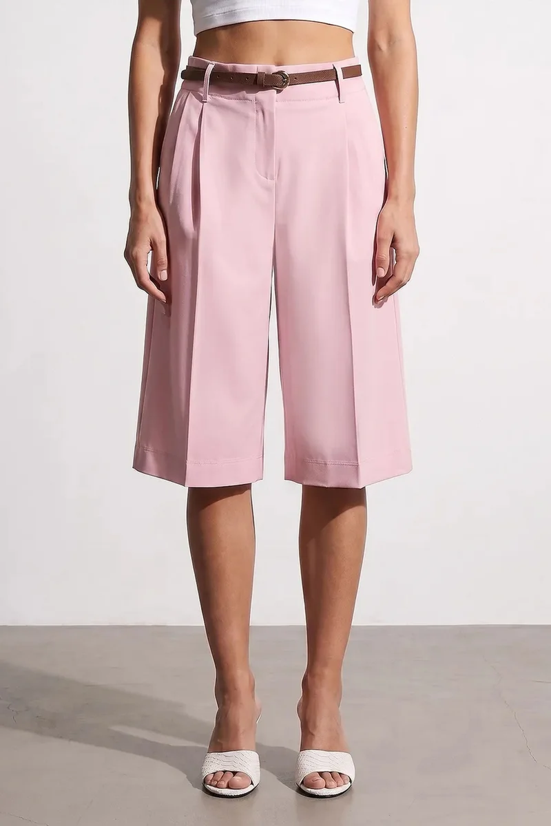 DILVIN High-waist Belted Wide-leg Tailored Shorts