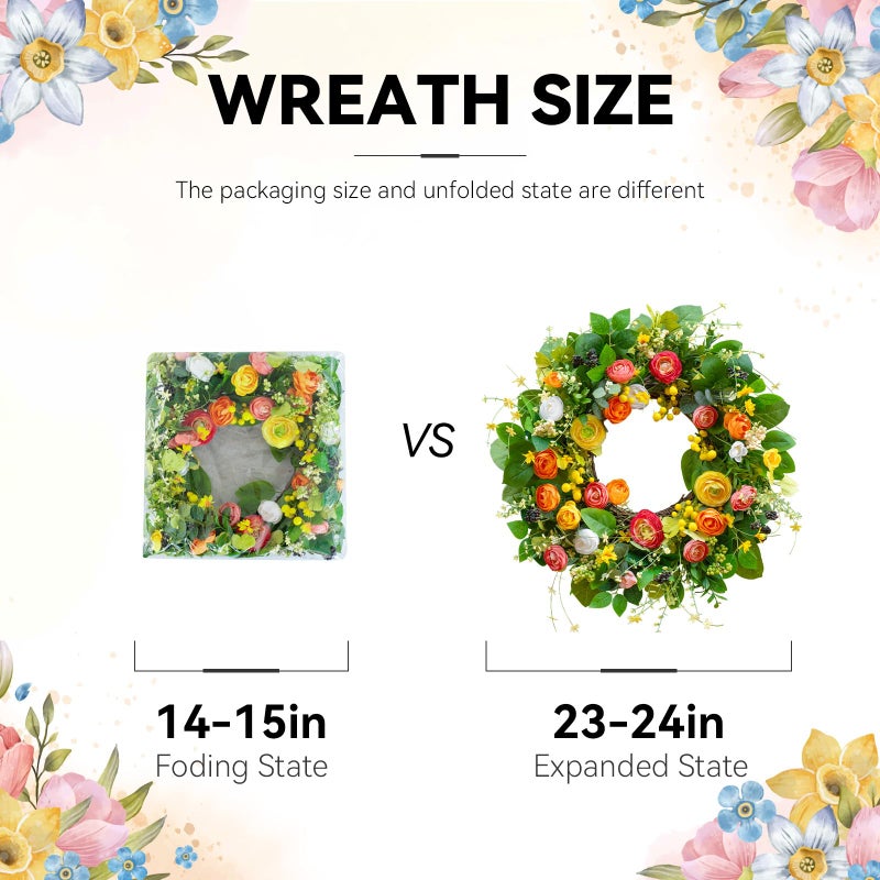 Soomeir Spring Wreaths for Front Door Outside 24 Inch, Summer Wreath Outdoor with Lotus and Berries, Green Floral Door Wreath for All Season Home Wall Wedding Farmhouse Holiday - Image 4