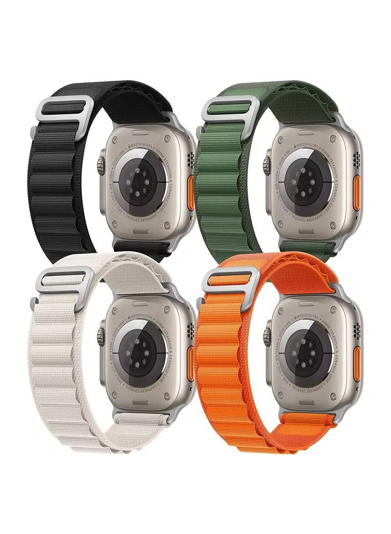 إيف 4 عبوات من حزام ساعة نيلون رياضي بحلقة جبال الألب لساعة أبل فائقة 49 ملم / 45 ملم / 44 ملم / 42 ملم برتقالي أسود أخضر ستارلايت - Image 1