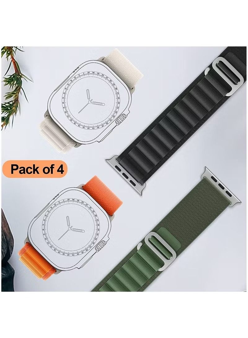 إيف 4 عبوات من حزام ساعة نيلون رياضي بحلقة جبال الألب لساعة أبل فائقة 49 ملم / 45 ملم / 44 ملم / 42 ملم برتقالي أسود أخضر ستارلايت - Image 2