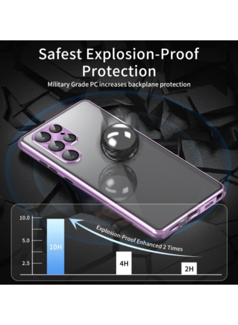 AROAQ For Samsung Galaxy S24 Ultra 5G HD Full Cover Magsafe Magnetic Metal Tempered Glass Phone Case - Image 2