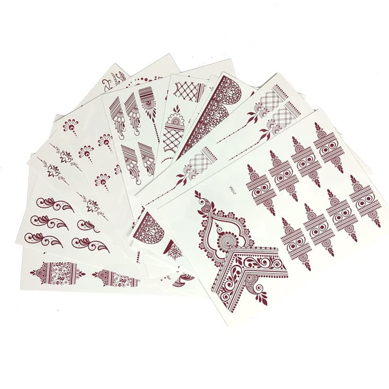 PPVWEY 10 Sheets Henna Tattoos Temporary Stickers 10Pcs Brown Tattoo Templates Women Body Art Stickers for Wedding Party(10pcs Brown) - Image 5