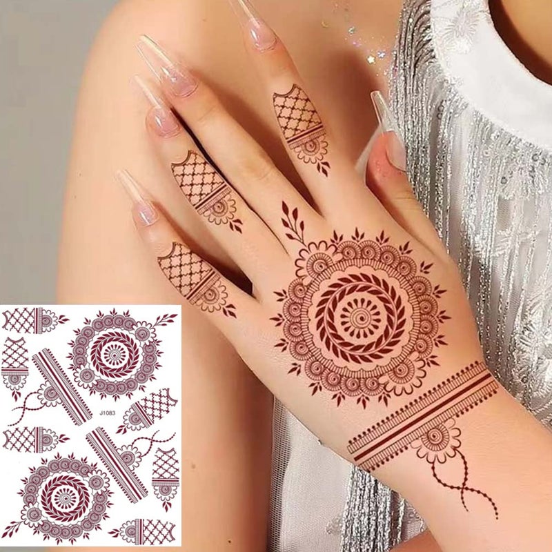 PPVWEY 10 Sheets Henna Tattoos Temporary Stickers 10Pcs Brown Tattoo Templates Women Body Art Stickers for Wedding Party(10pcs Brown) - Image 2