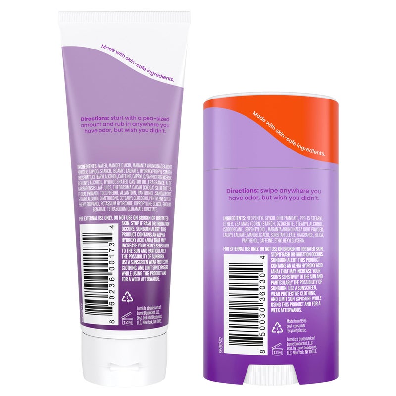 Lume Whole Body Deodorant - Invisible Cream and Solid - 72 Hour Odor Control - Aluminum Free, Baking Soda Free, Skin Safe - 3.0 Ounce Cream and 2.6 Ounce Solid Bundle (Lavender Sage) - Image 2