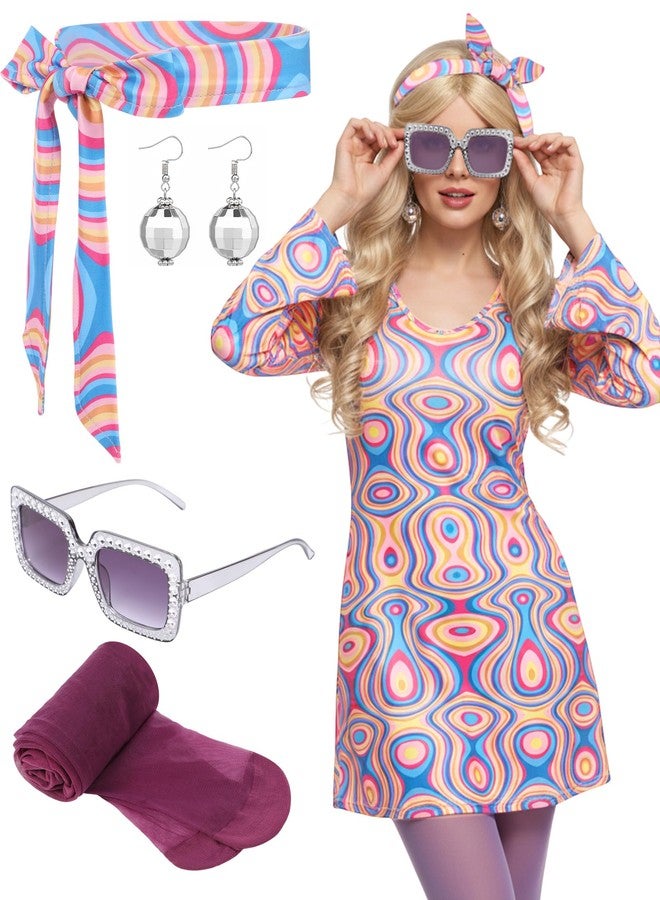 Janmercy 5 Pcs 70s 80s Hippie Costumes Accessories for Women 70's Disco Outfit for Halloween Party Cosplay(Medium,Retro) - Image 1