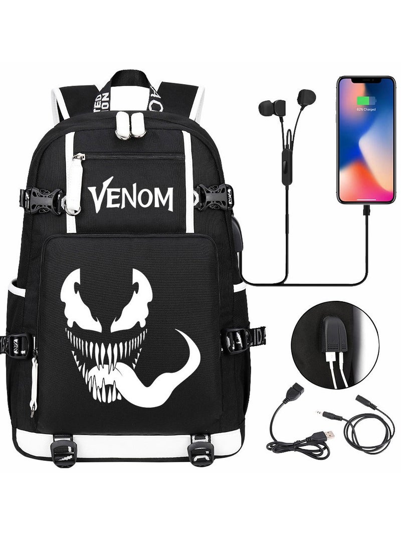 Venom USB printed leisure travel backpack