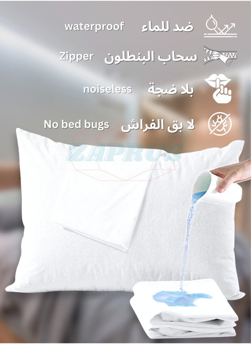 House One 1 Piece | Cotton Waterproof Pillow Protector 100% Soft Cotton Queen Size Pillows Case Cover 90x50 cm - White - Image 5