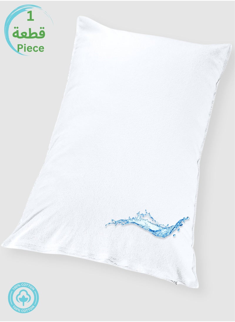 House One 1 Piece | Cotton Waterproof Pillow Protector 100% Soft Cotton Queen Size Pillows Case Cover 90x50 cm - White - Image 1