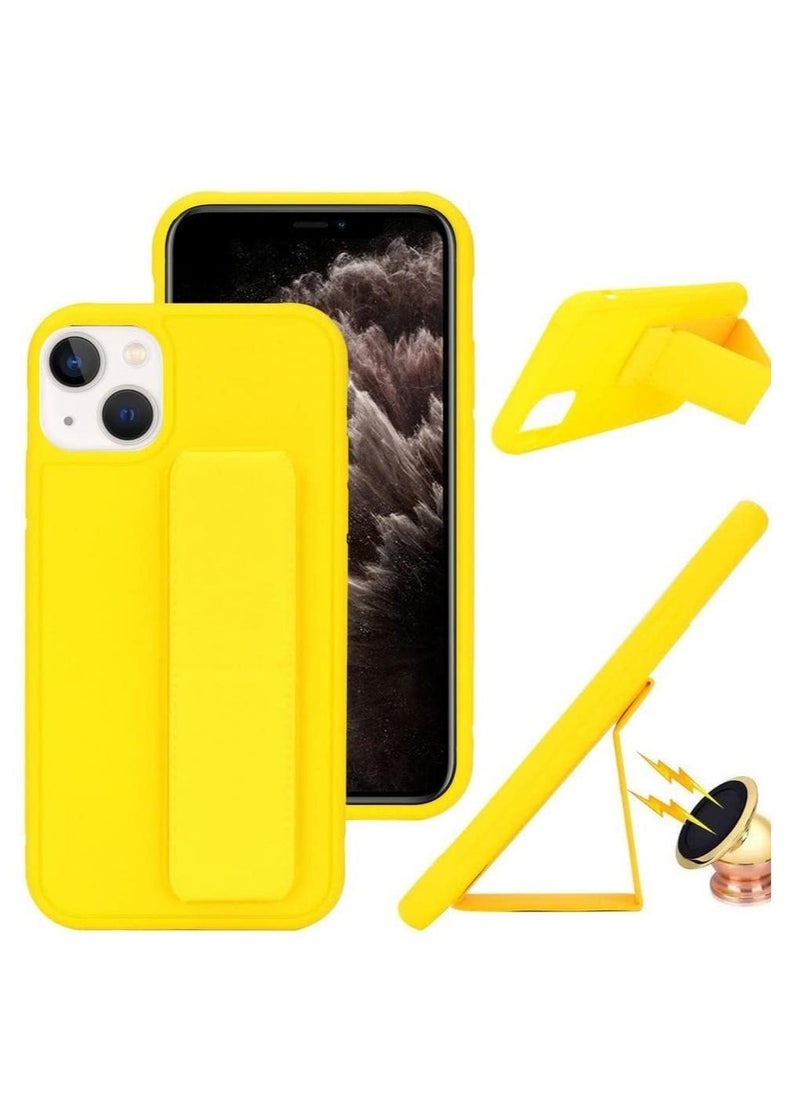 Raxoom Hand Grip Foldable Magnetic Kickstand Wrist Strap Finger Grip Case Cover For Apple iPhone 14 Plus 6.7 inch Yellow - Image 2
