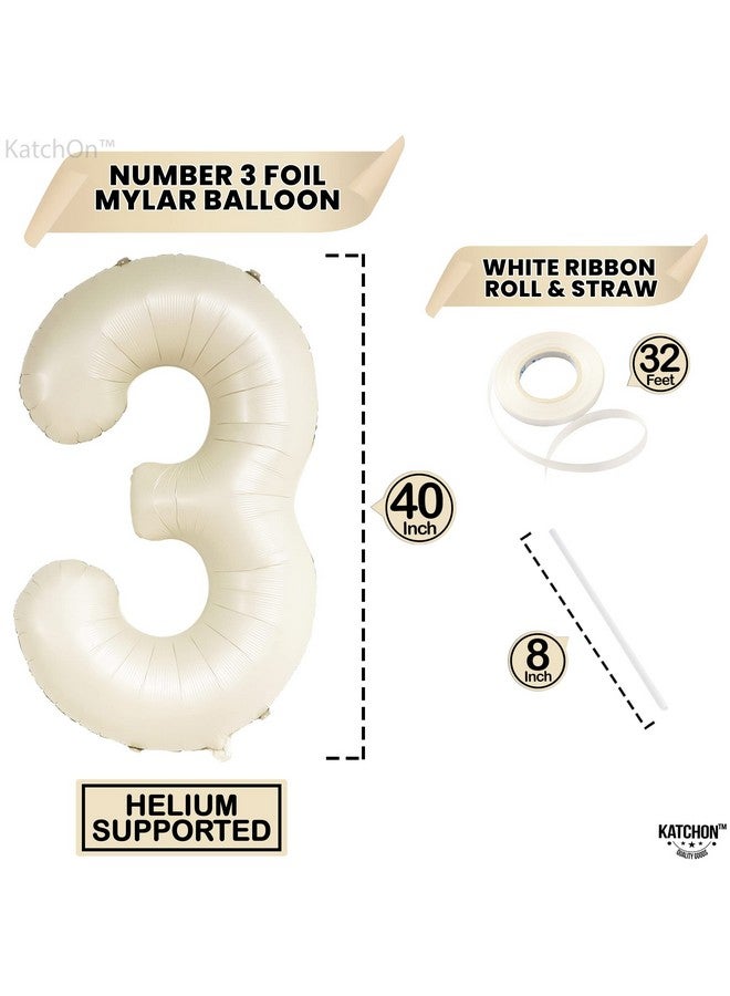 KatchOn, Cream White Number 3 Balloon Neutral - Giant, 40 Inch, Three Balloon | 3 Balloon Number for Young Wild and Three Decorations Girl | 3 Anniversary Decorations - Image 4