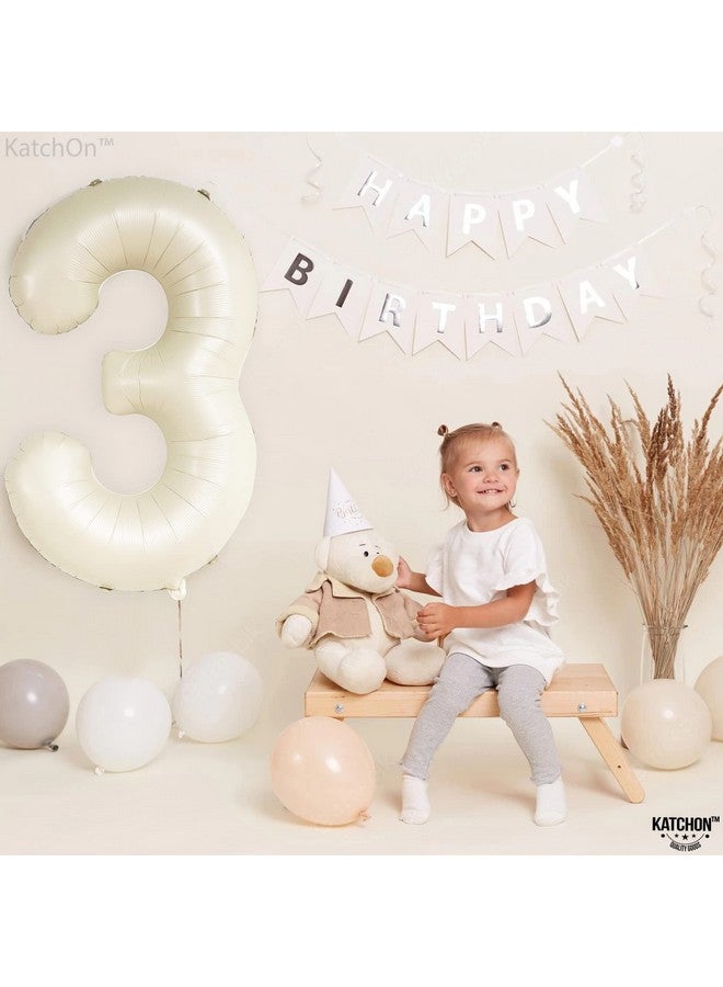 KatchOn, Cream White Number 3 Balloon Neutral - Giant, 40 Inch, Three Balloon | 3 Balloon Number for Young Wild and Three Decorations Girl | 3 Anniversary Decorations - Image 2