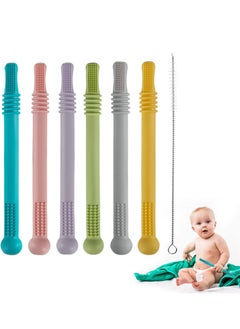 Generic 6 Pack Silicone Teether Straws for Infants & Toddlers - BPA Free, Freezable & Dishwasher Safe Teething Toys for Babies 3-12 Months  - Image 1