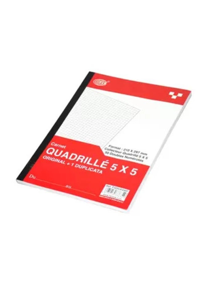 FIS FIS French Duplicate Book, 5 mm Square, 50 Sets, A4 Size -