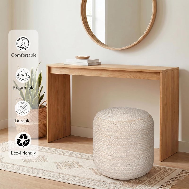 Palisa Jute Pouf Ottoman - Ivory, Boho Foot Rest Stool with Filler for Sofa, Kids Bedroom, Living Room, Outdoor Seat | Hand Woven Comfy Décor Chair Pouffs - 16x16x18 Inches - Image 3