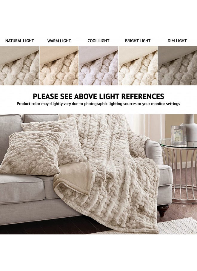 Comfort Spaces Comfort Spaces Luxurious & Fuzzy Soft Ruched Faux Fur Plush Throw Blanket Set with 2 Matching Square Pillow Covers, for Sofa,Chair, Couch, Living Room, Home Office, Tan Tie Dye 50"x 60"  - Image 2