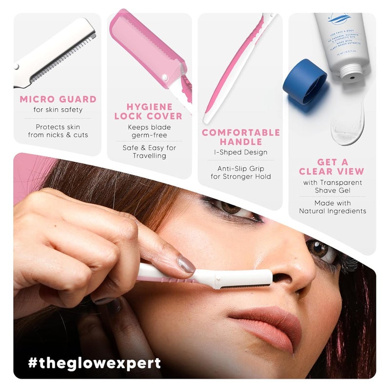Lets Shave Evior Reusable Facial Razor for Women - Pack of 3 + 1 Transparent Shave Gel 15ml | Skin-Safe Pen Razors | for Eyebrows, Upper Lips, Chin & Sideburns | 150 Days of Dermaplaning - Image 3