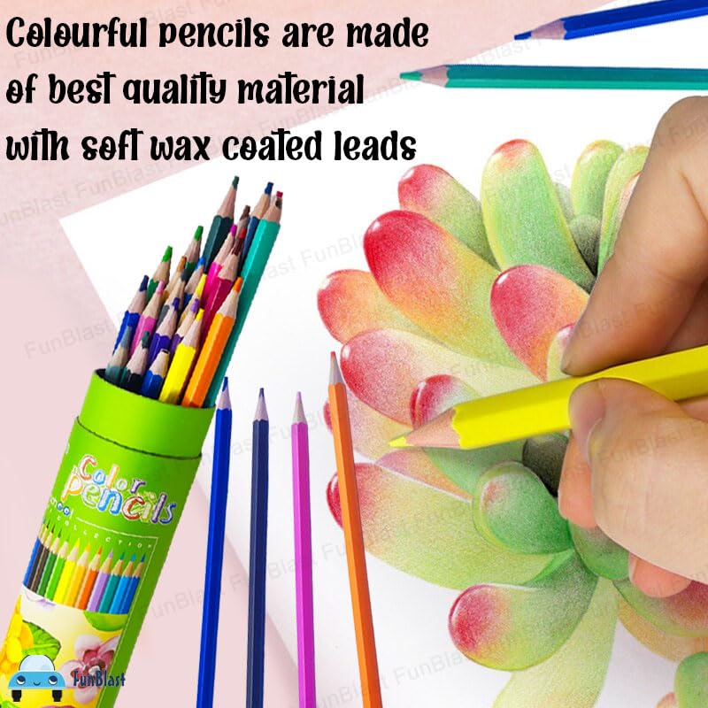 FunBlast Colour Pencils Set for Kids, 24 Pcs Colorful Soft Wax Pencil Colors/Artist Sketching, Drawing Color Pencils for Art Craft Work, Professional Colouring Pencils for Artists, Beginners - Image 4