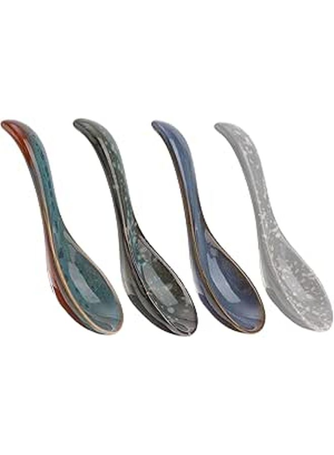 4Pcs Japanese Ceramic Soup Spoons Set Kiln Glazed Multipurpose Porcelain Tableware - Image 1