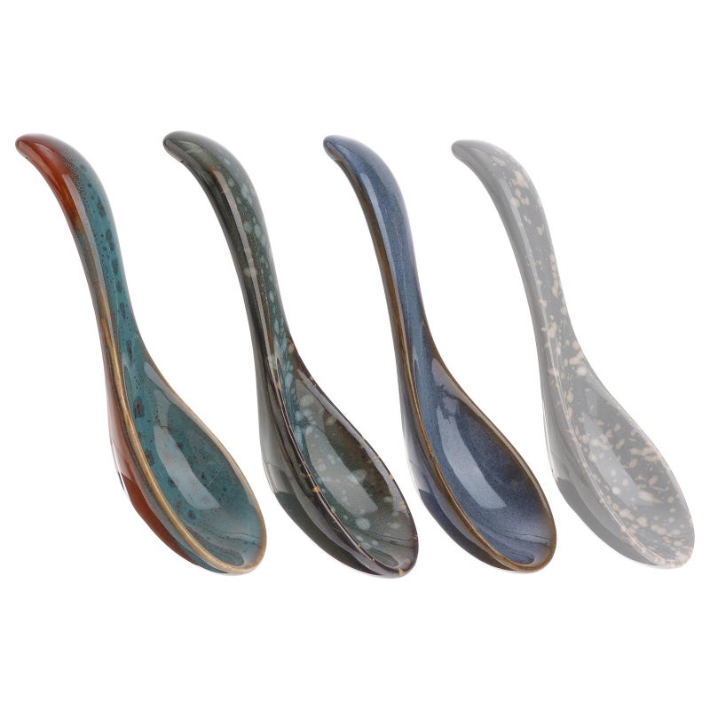 4Pcs Japanese Ceramic Soup Spoons Set Kiln Glazed Multipurpose Porcelain Tableware - Image 2