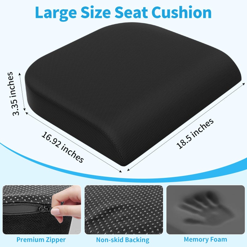 TranquilRelax Large Seat Cushionï¼ŒSoft Foam Cushion for Long Sitting Hours on Office Chair, Home & Car, Non-Slip Chair Pad for Relieving Back & Sciatica & Hip & Coccyx Pain (Black) - Image 3