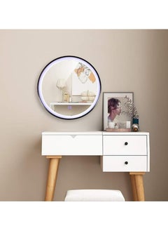 NAFEH Nordic metal Wall Mounted LED Round Bathroom Mirror Lighted Makeup Vanity Mirror With Lights And Magnifier Circle Wall Mounted Shaving Mirror 60*60 Mirror intelligent Touch Dimmable and changing lights  - Image 1