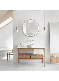 NAFEH Nordic metal Wall Mounted LED Round Bathroom Mirror Lighted Makeup Vanity Mirror With Lights And Magnifier Circle Wall Mounted Shaving Mirror 60*60 Mirror intelligent Touch Dimmable and changing lights  - Image 2