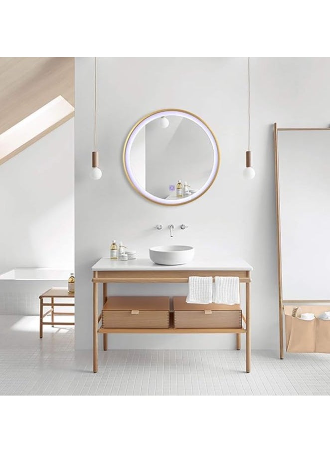 NAFEH - Nordic metal Wall Mounted LED Round Bathroom Mirror Lighted Makeup Vanity Mirror With Lights And Magnifier Circle Wall Mounted Shaving Mirror 60*60 Mirror intelligent Touch Dimmable and changing lights - Image 1