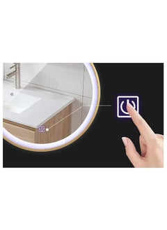 NAFEH Nordic metal Wall Mounted LED Round Bathroom Mirror Lighted Makeup Vanity Mirror With Lights And Magnifier Circle Wall Mounted Shaving Mirror 60*60 Mirror intelligent Touch Dimmable and changing lights  - Image 3