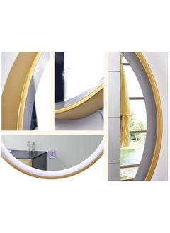 NAFEH Nordic metal Wall Mounted LED Round Bathroom Mirror Lighted Makeup Vanity Mirror With Lights And Magnifier Circle Wall Mounted Shaving Mirror 60*60 Mirror intelligent Touch Dimmable and changing lights  - Image 4