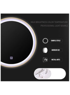 NAFEH Nordic metal Wall Mounted LED Round Bathroom Mirror Lighted Makeup Vanity Mirror With Lights And Magnifier Circle Wall Mounted Shaving Mirror 60*60 Mirror intelligent Touch Dimmable and changing lights  - Image 5