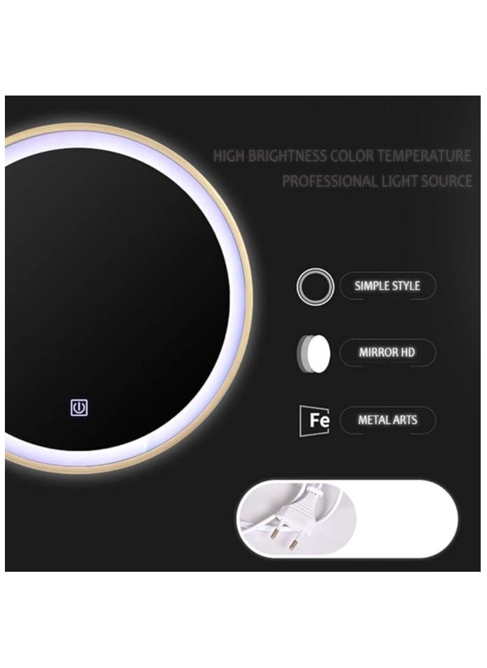 NAFEH - Nordic metal Wall Mounted LED Round Bathroom Mirror Lighted Makeup Vanity Mirror With Lights And Magnifier Circle Wall Mounted Shaving Mirror 60*60 Mirror intelligent Touch Dimmable and changing lights - Image 1