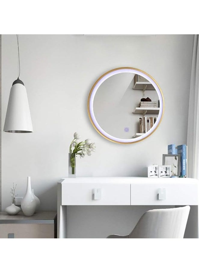 NAFEH - Nordic metal Wall Mounted LED Round Bathroom Mirror Lighted Makeup Vanity Mirror With Lights And Magnifier Circle Wall Mounted Shaving Mirror 60*60 Mirror intelligent Touch Dimmable and changing lights - Image 1