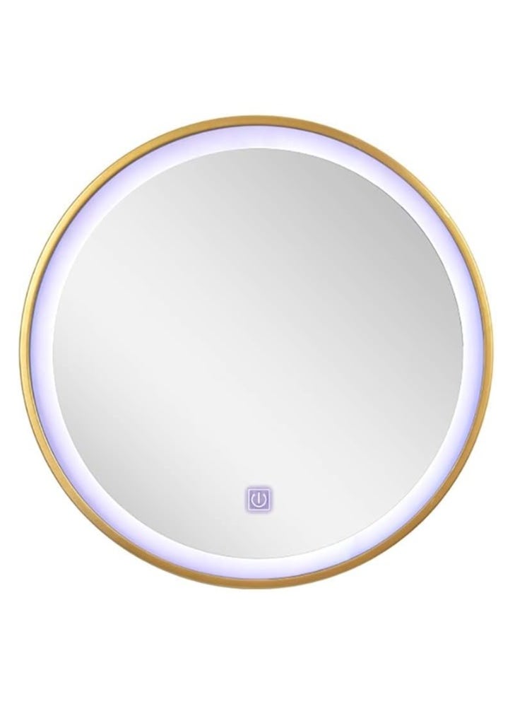 NAFEH - Nordic metal Wall Mounted LED Round Bathroom Mirror Lighted Makeup Vanity Mirror With Lights And Magnifier Circle Wall Mounted Shaving Mirror 60*60 Mirror intelligent Touch Dimmable and changing lights - Image 1