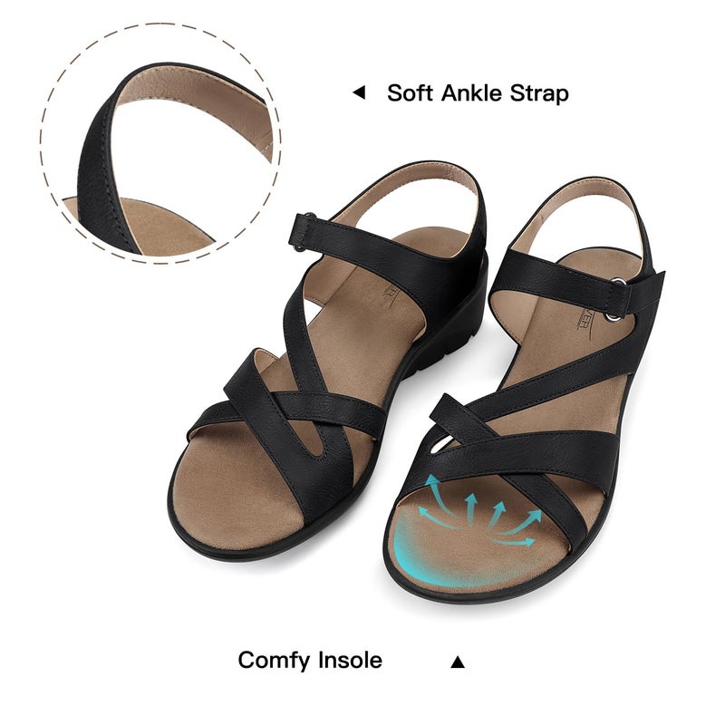 SHIBEVER Wedge Sandals for Women Dressy: Comfortable Summer Low Heel Sandals Casual Walking Dress Shoes Black Size 8 - Image 5