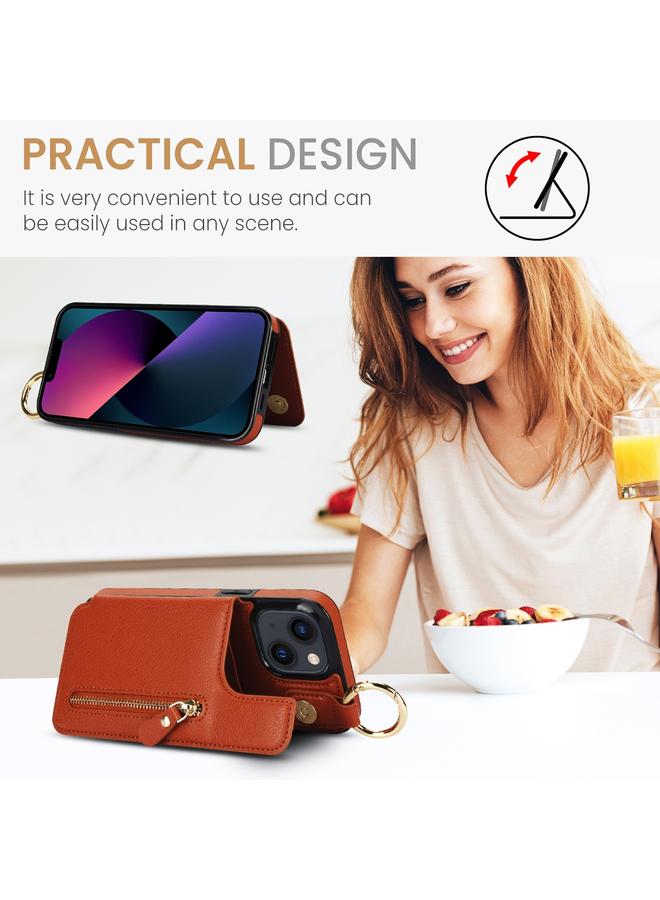 Zaboon Case For iPhone 13 Litchi Texture Zipper Double Buckle Card Bag Phone Case - Image 4