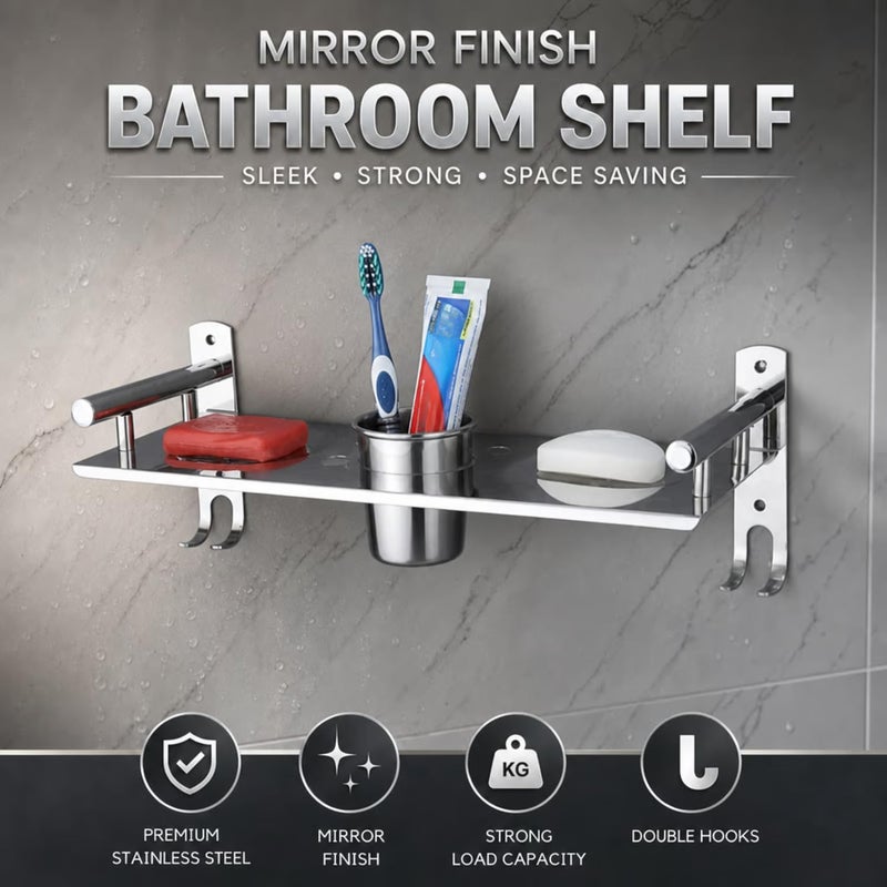 Well Set Multipurpose Stainless Steel Bathroom Shelf for Wall | Soap Holder for Bathroom with Toothbrush Holder | Bathroom Accessories and Fittings - Image 4