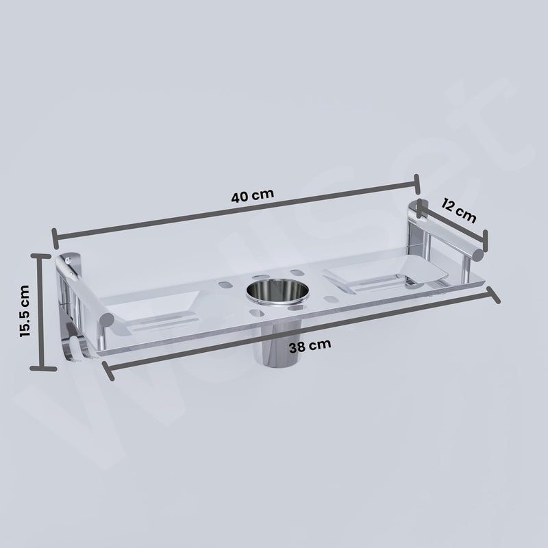 Well Set Multipurpose Stainless Steel Bathroom Shelf for Wall | Soap Holder for Bathroom with Toothbrush Holder | Bathroom Accessories and Fittings - Image 2