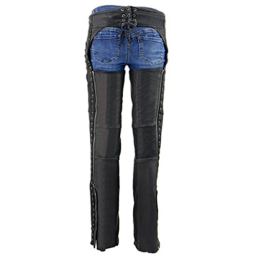 Milwaukee Leather شورتات دراجة نارية جلدية نسائية من ميلووكي باللون الأسود خفيفة الوزن من جلد الماعز الفاخر مع حواف مزخرفة - MLL6535-3X-كبير جداً - Image 2