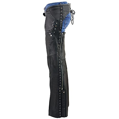 Milwaukee Leather شورتات دراجة نارية جلدية نسائية من ميلووكي باللون الأسود خفيفة الوزن من جلد الماعز الفاخر مع حواف مزخرفة - MLL6535-3X-كبير جداً - Image 5