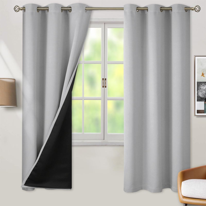 BGment بجلات حرارية معزولة بنسبة 100 ٪ انقطاع الستائر لغرفة النوم مع بطانة سوداء طبقة مزدوجة الكاملة الغرفة الضيق ضوضاء الستار الحجمي (42 × 72 بوصة رمادي 2 لوحات) - Image 1