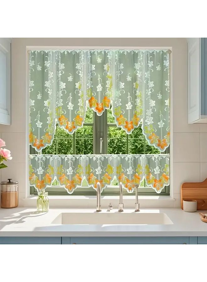 1 Set Lace Short Curtain Set Coffee Decorative Small Window Curtains For Living Room Kitchen - Image 1