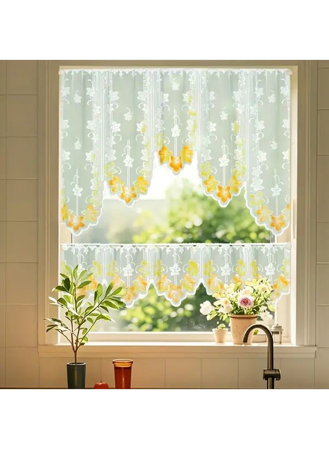 1 Set Lace Short Curtain Set Coffee Decorative Small Window Curtains For Living Room Kitchen - Image 4