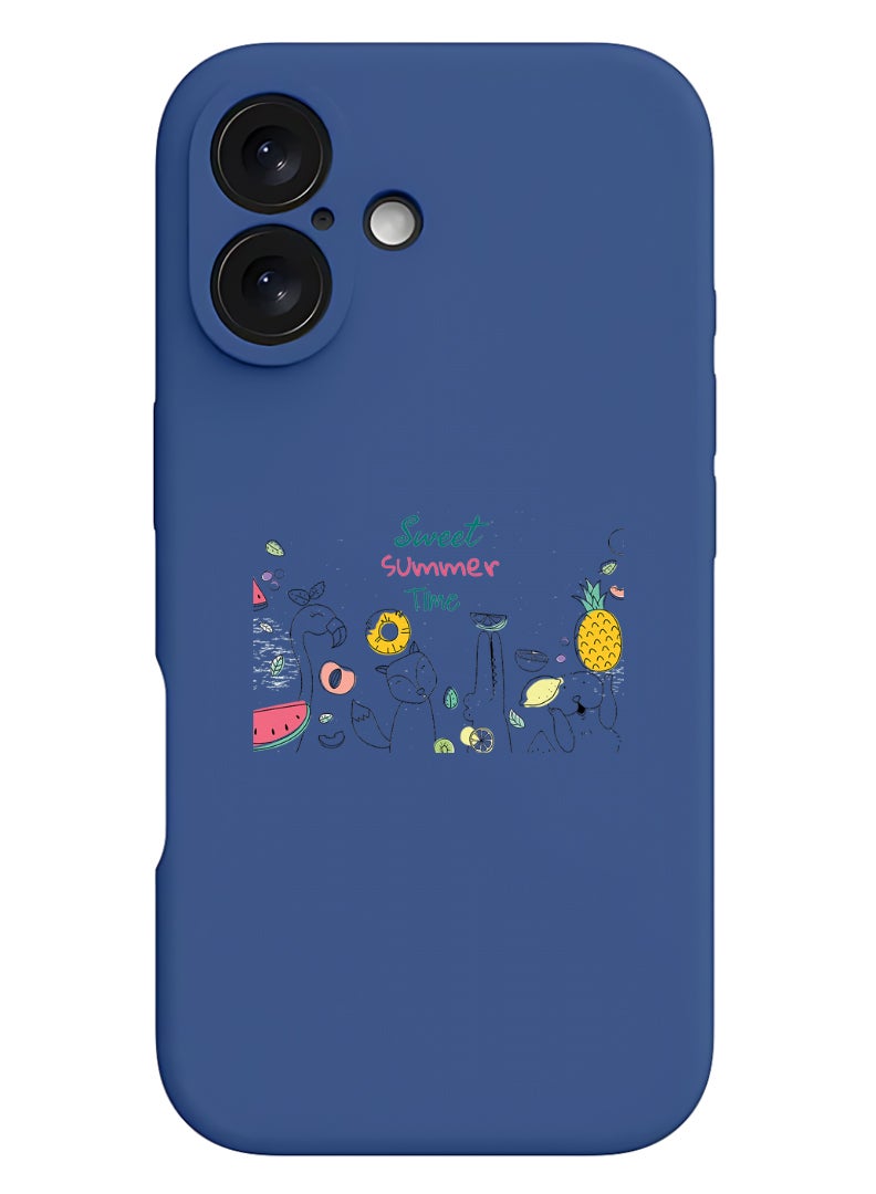 Theodor iPhone 16 Blue Protective Slim Fit Case Liquid Silicone Cover with Full Body Protection Anti-Scratch Shockproof Case For iPhone - Sweet Summer Time  - Image 1