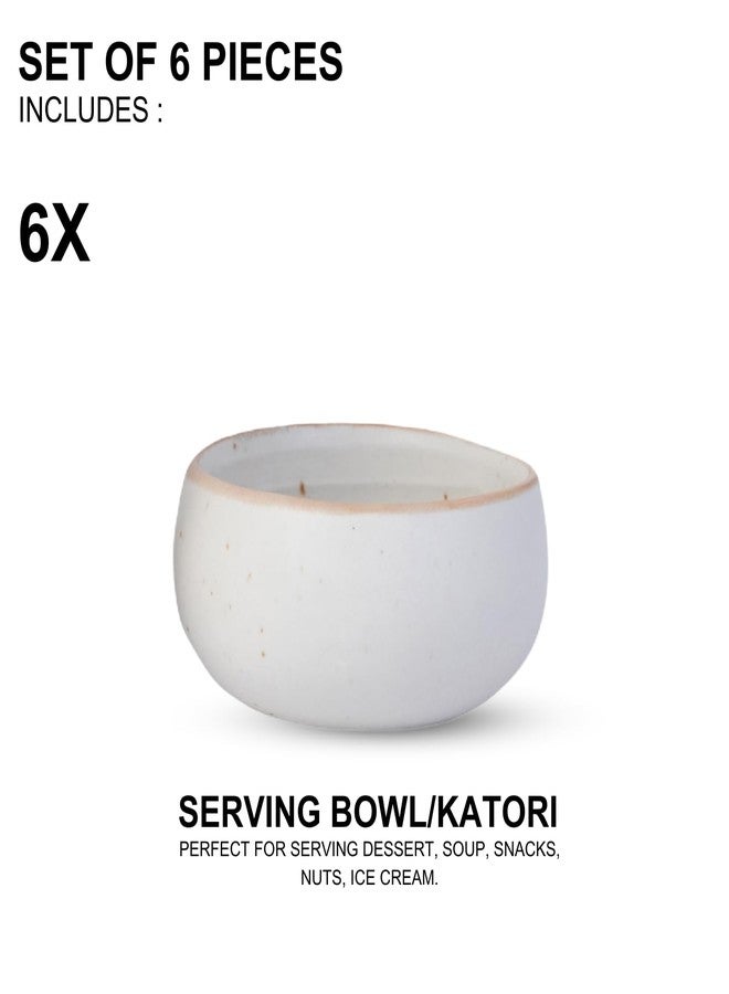 Freakway Hand-Painted Cream White Matte Finish Ceramic Bowl Set of 6 (150ml) | Small Serving Soup Bowls, Cereal Bowl, Pasta Bowls | Dishwasher & Microwave Safe - Off White - Image 4