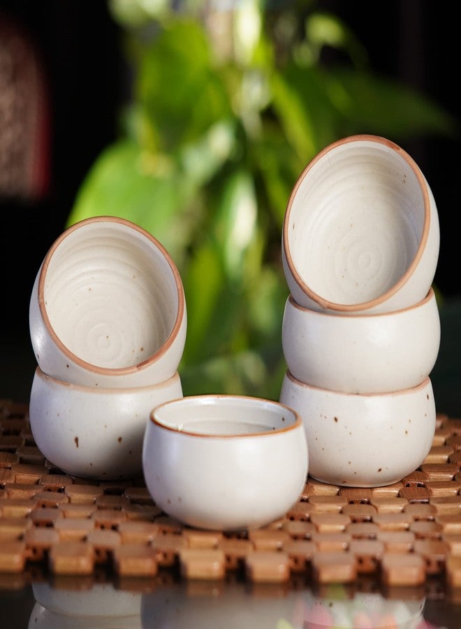 Freakway Hand-Painted Cream White Matte Finish Ceramic Bowl Set of 6 (150ml) | Small Serving Soup Bowls, Cereal Bowl, Pasta Bowls | Dishwasher & Microwave Safe - Off White - Image 2