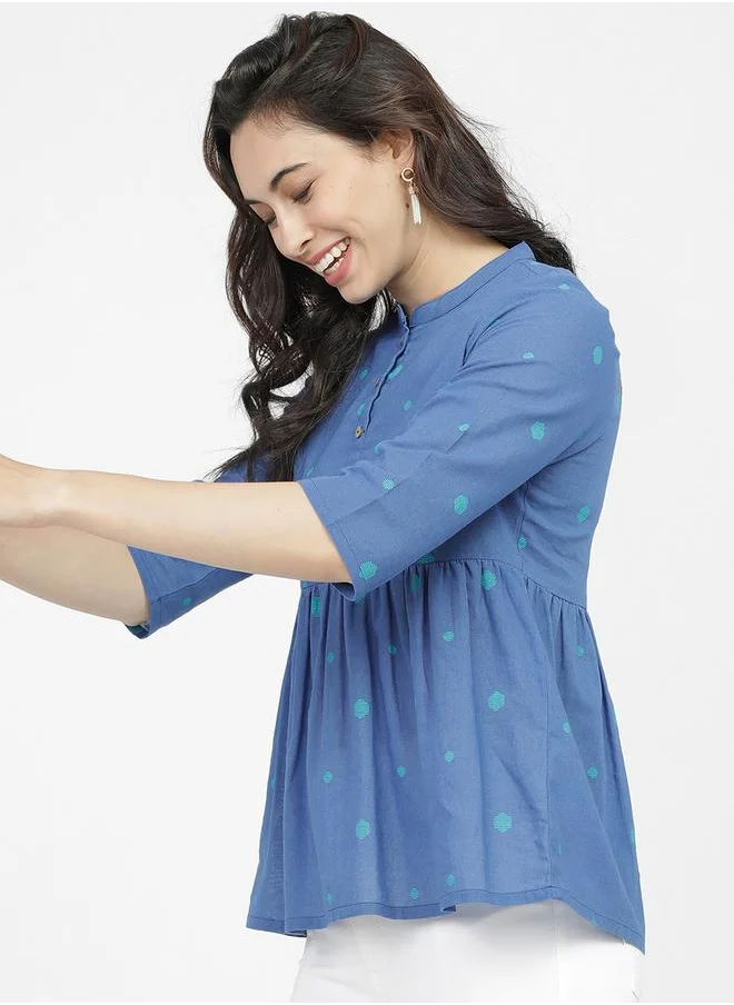 Vishudh Women Blue Printed Cotton Empire Top by Styli