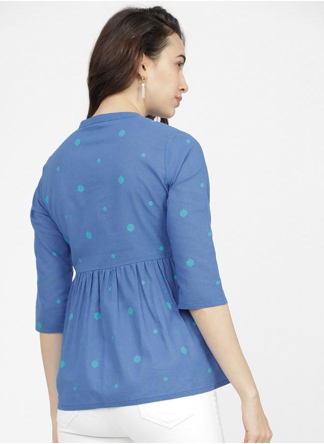 Vishudh Women Blue Printed Cotton Empire Top by Styli  - Image 3
