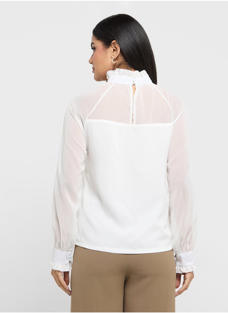 ELLA - Puff Sleeved Sheer Top - Image 1
